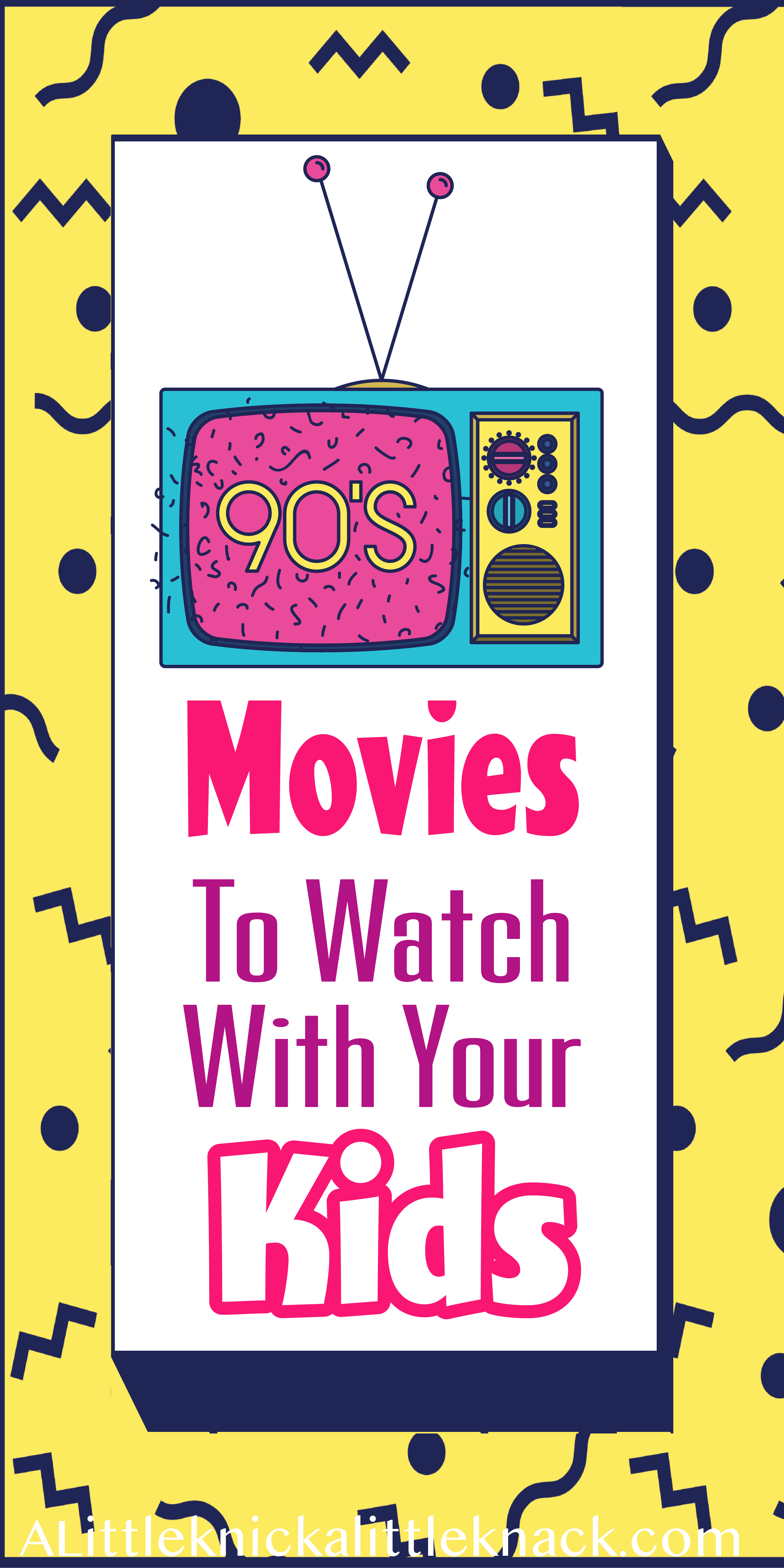 Yellow and black vector background and pink and teal retro TV drawing with text overlay