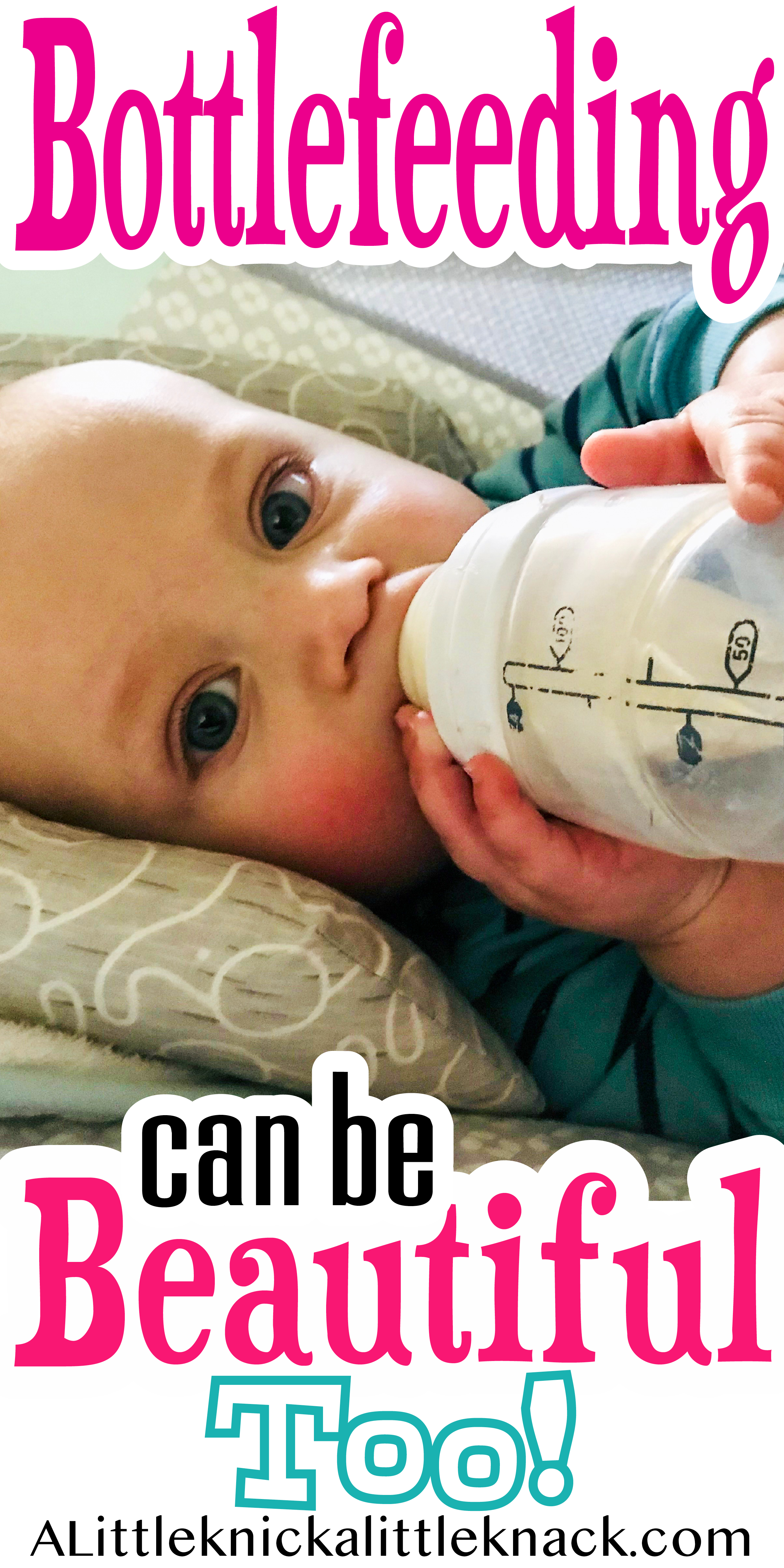 A baby holding a bottle with a text overlay 