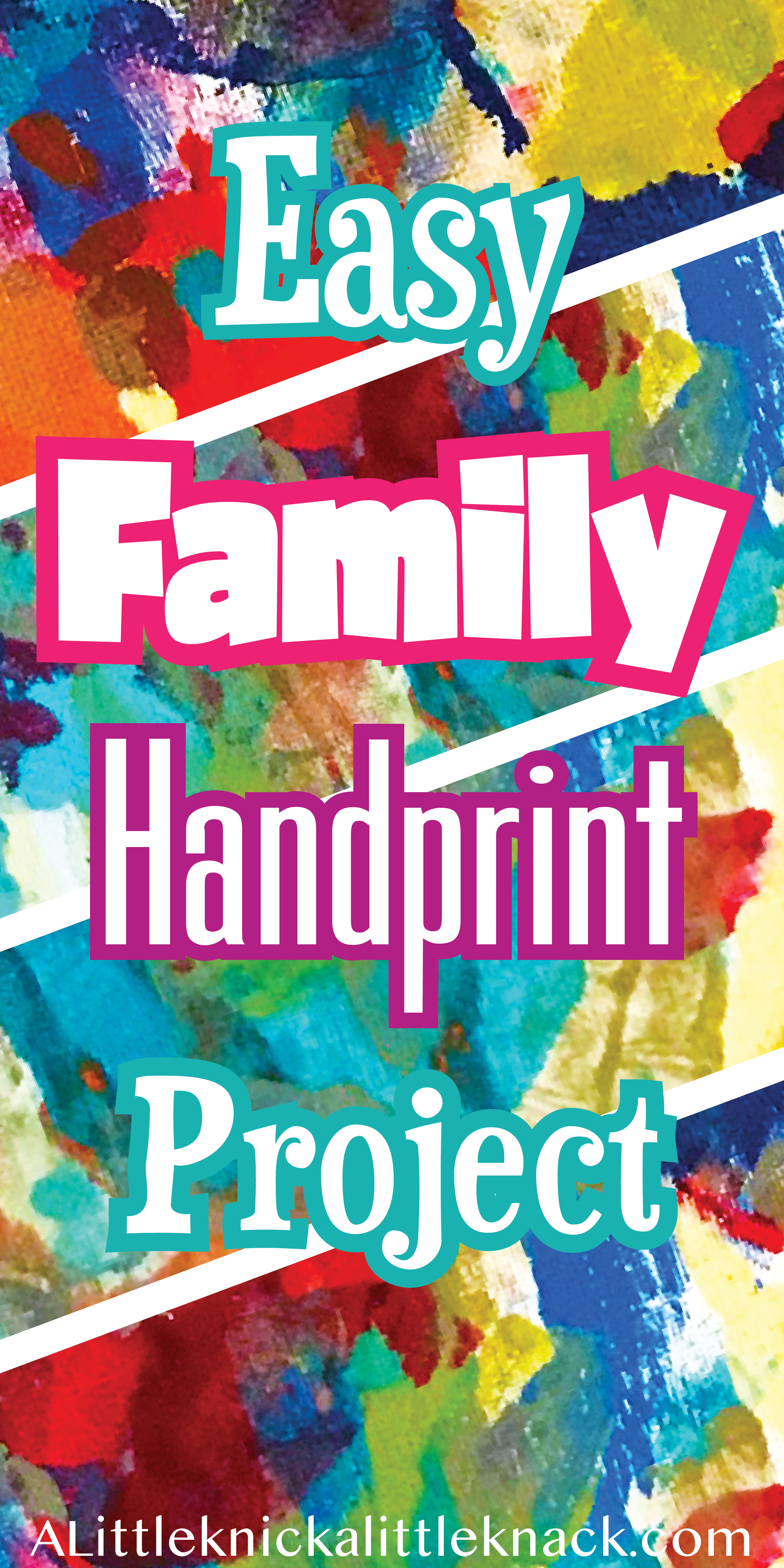 Colorful collage of handprint art with text overlay.