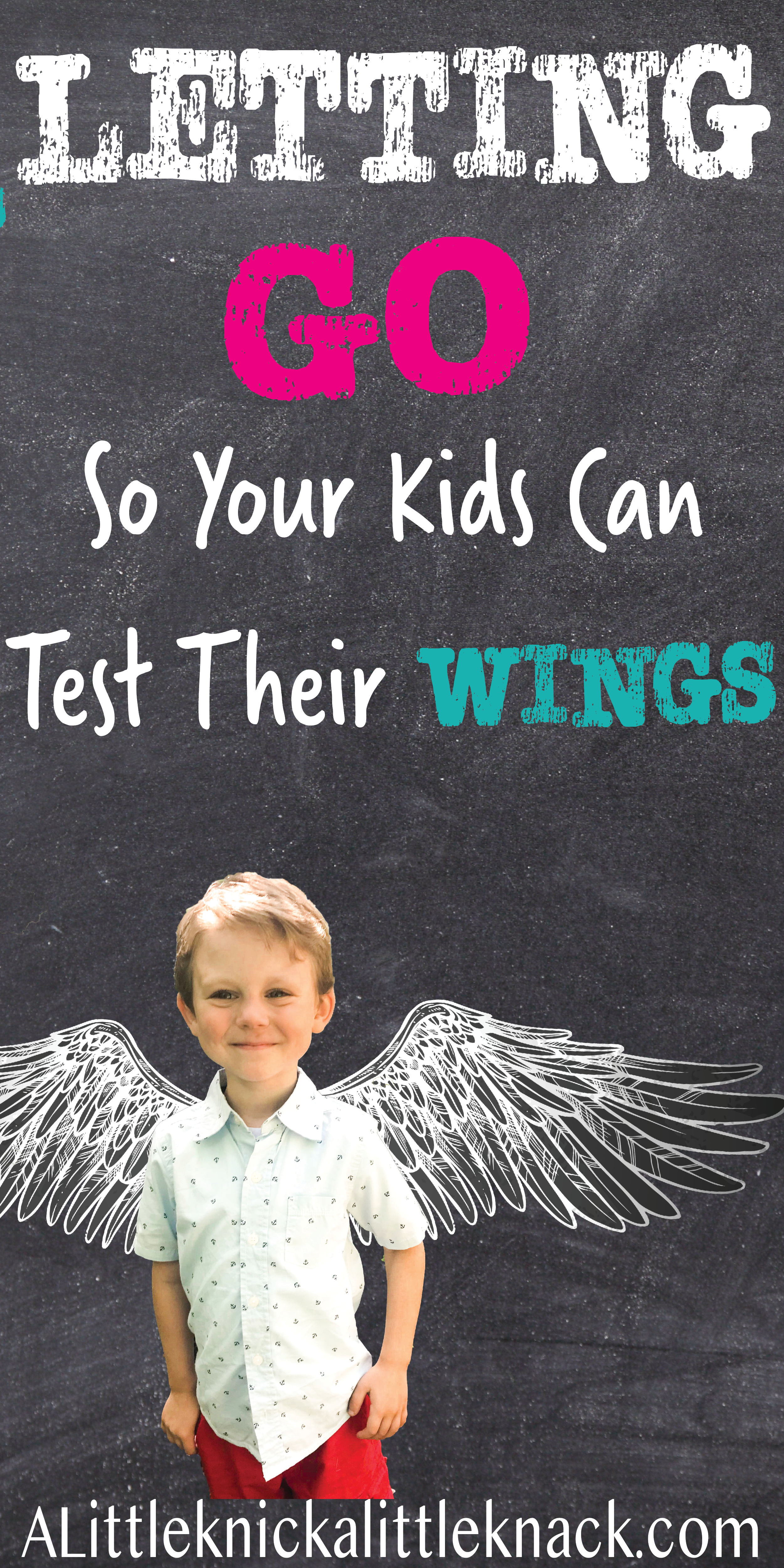 Child with chalk wings and text overlay.
