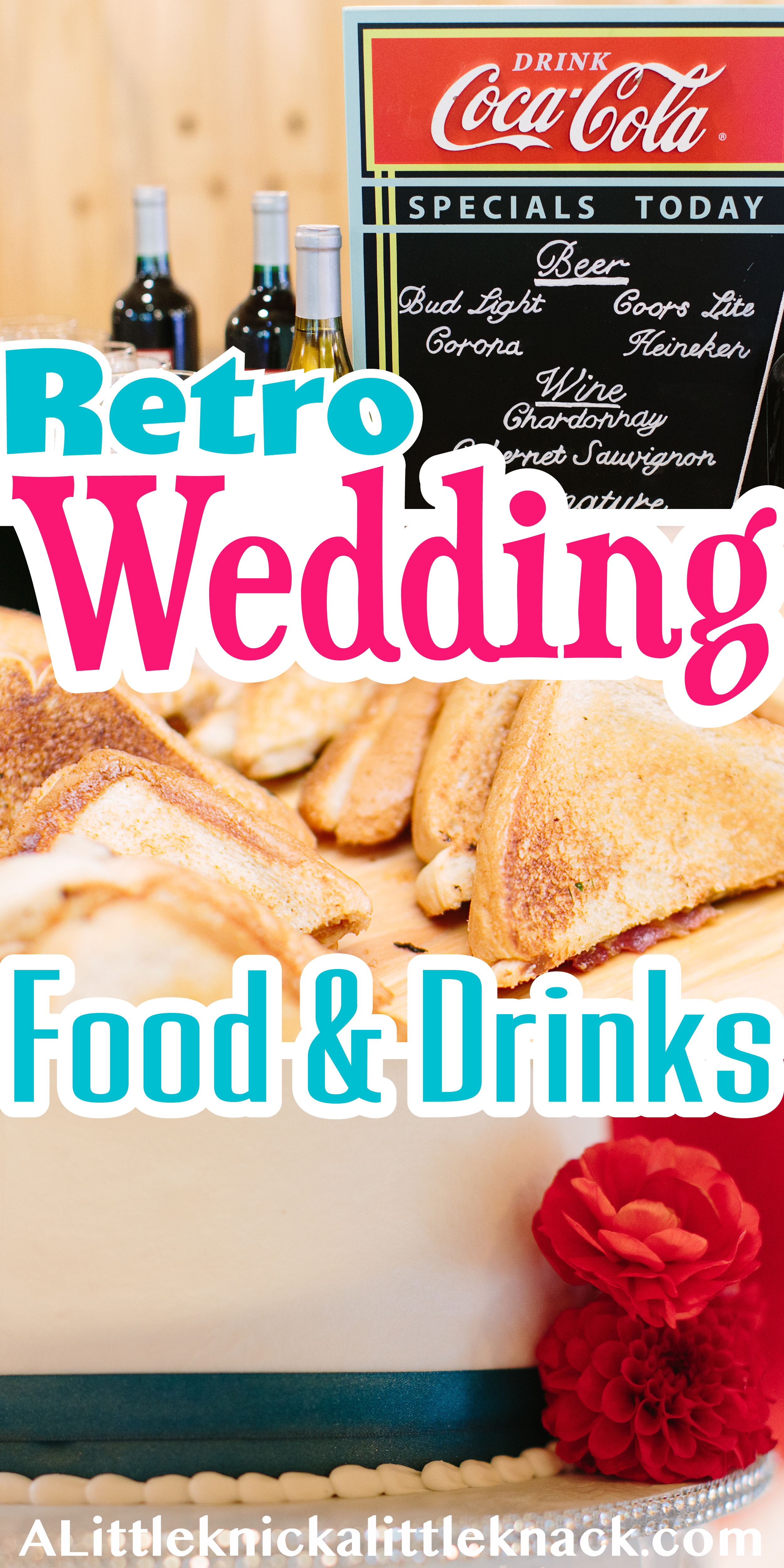 A collage of retro wedding food pictures with a text overlay