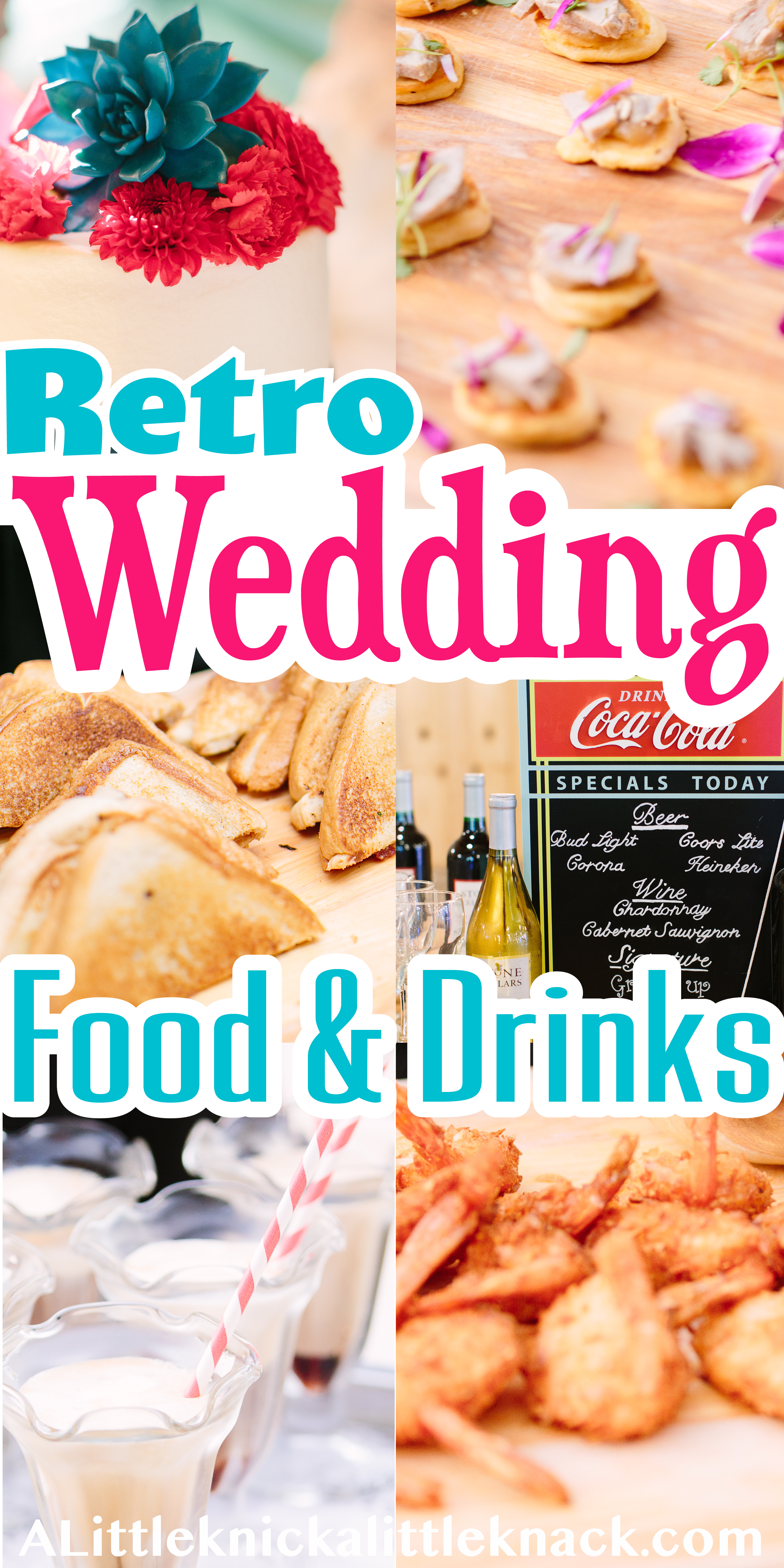 A collage of retro wedding food pictures with a text overlay