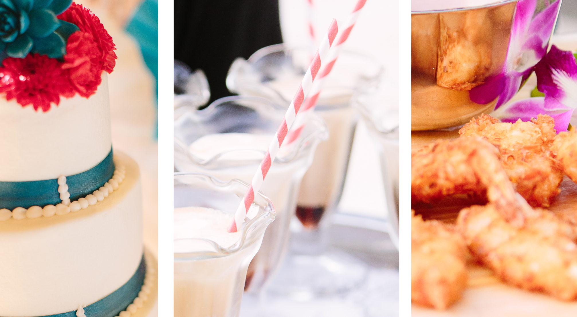 A collage of retro wedding food pictures