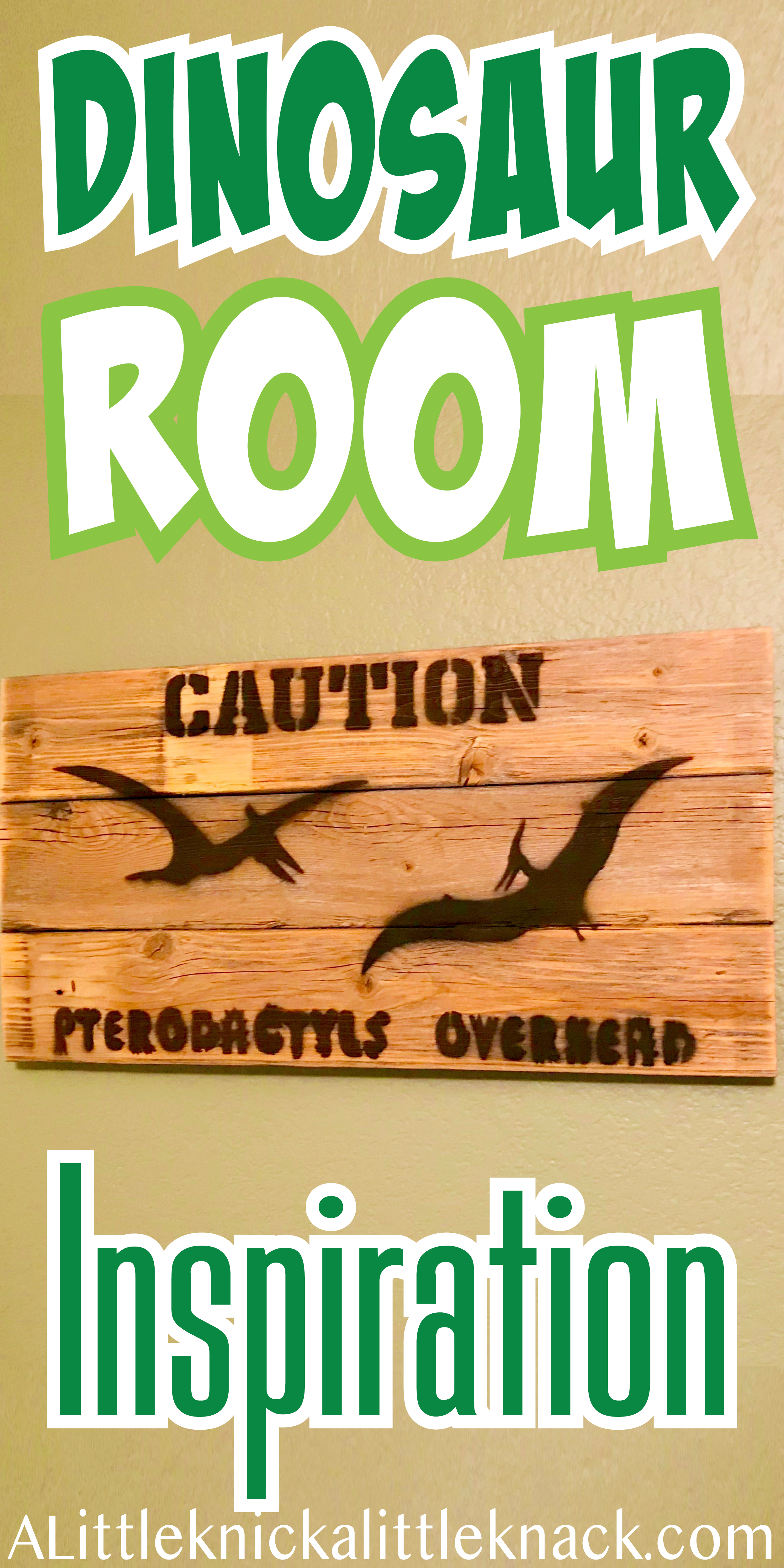 A rustic wood sign with pterodactyls and a text overlay 