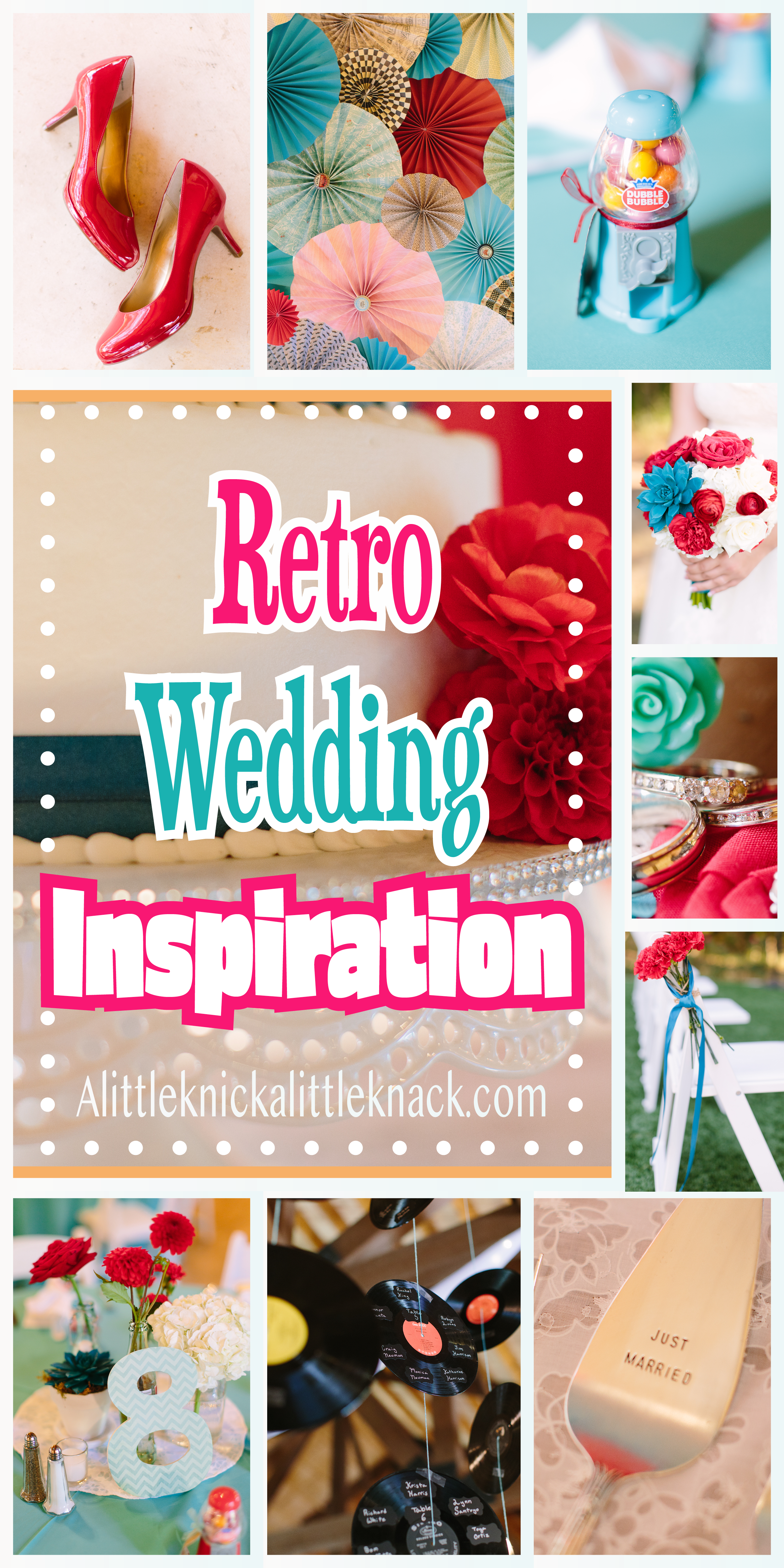 Collage of retro wedding pictures and a text overlay