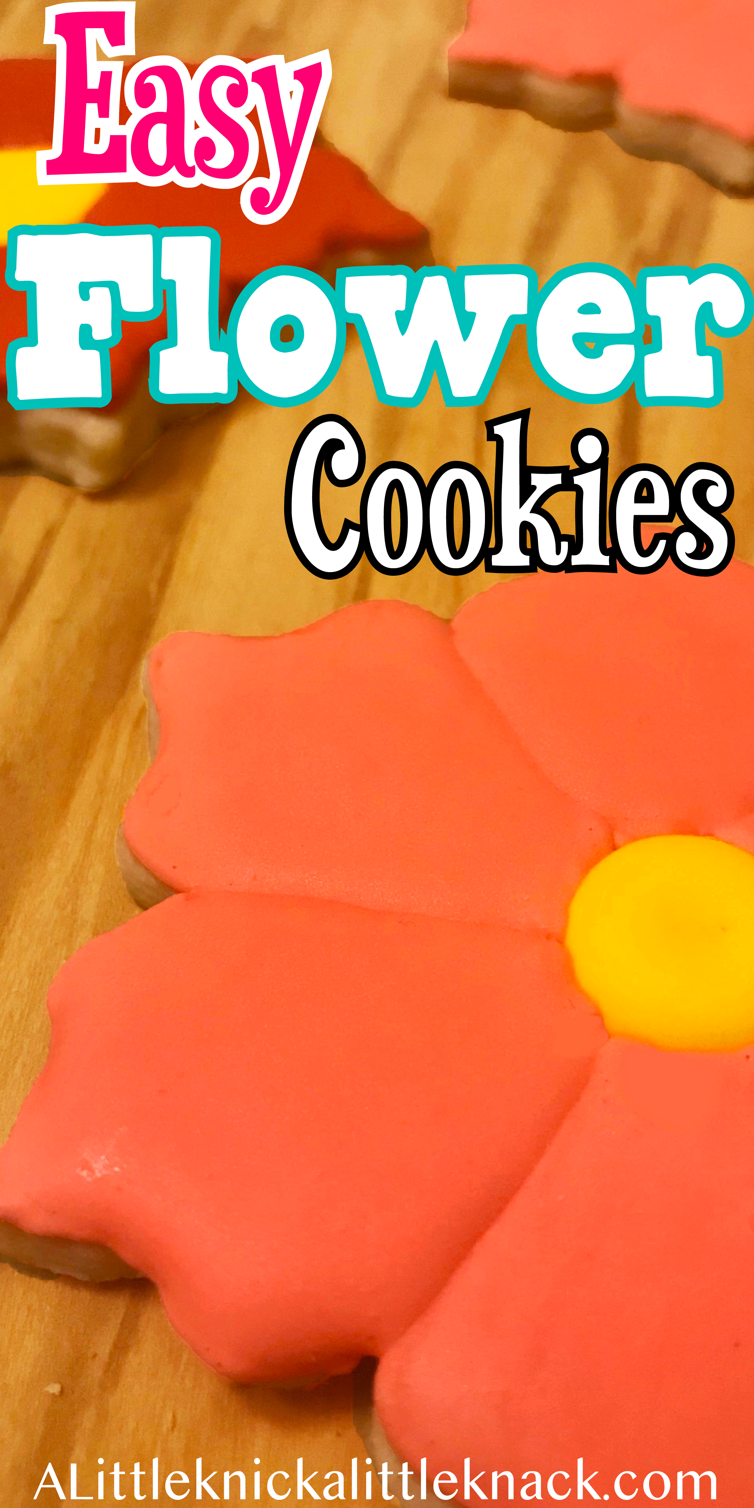 Pictures of flower cookies with text overlay 