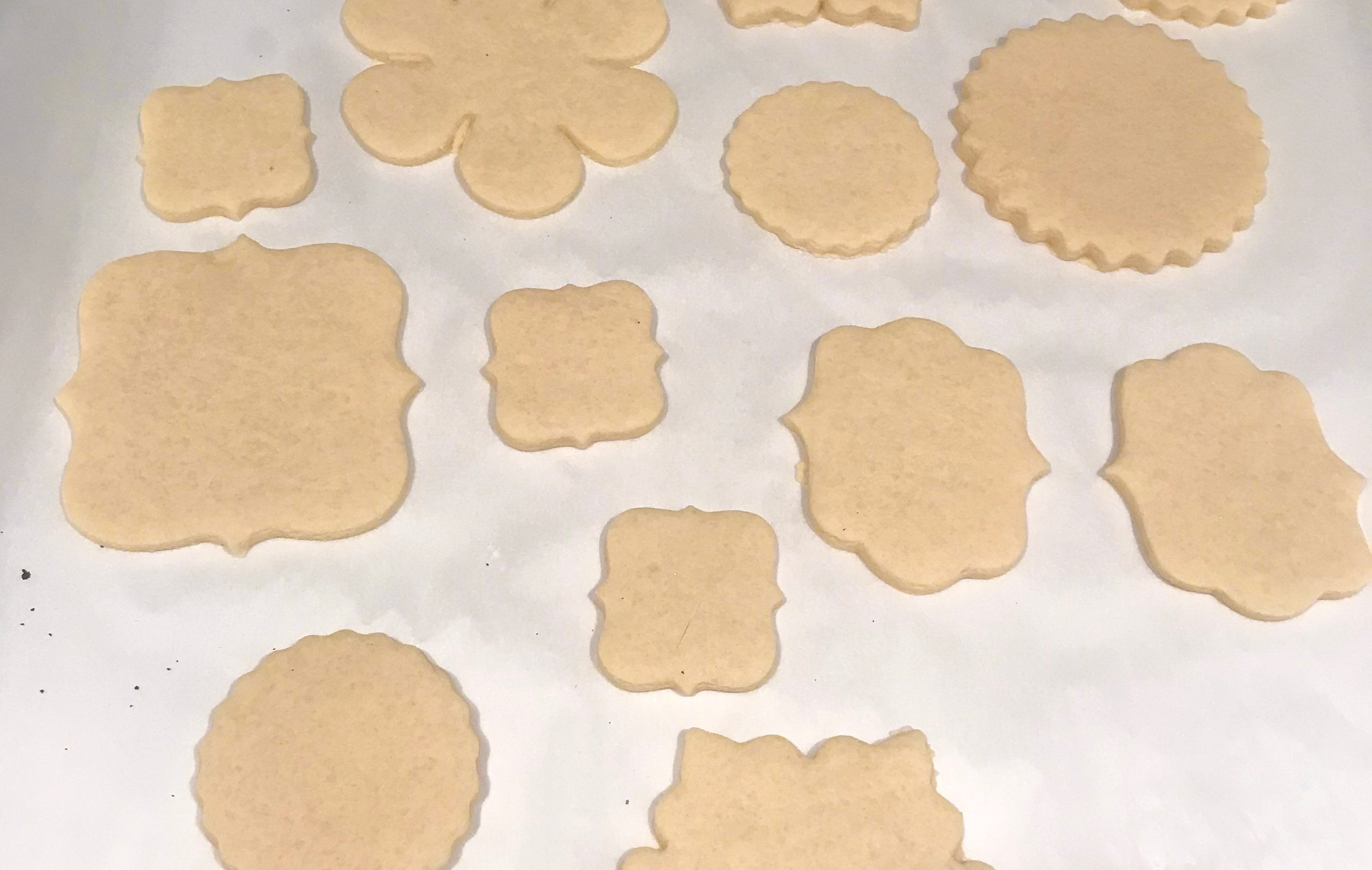 Sugar cookies on parchment paper. 