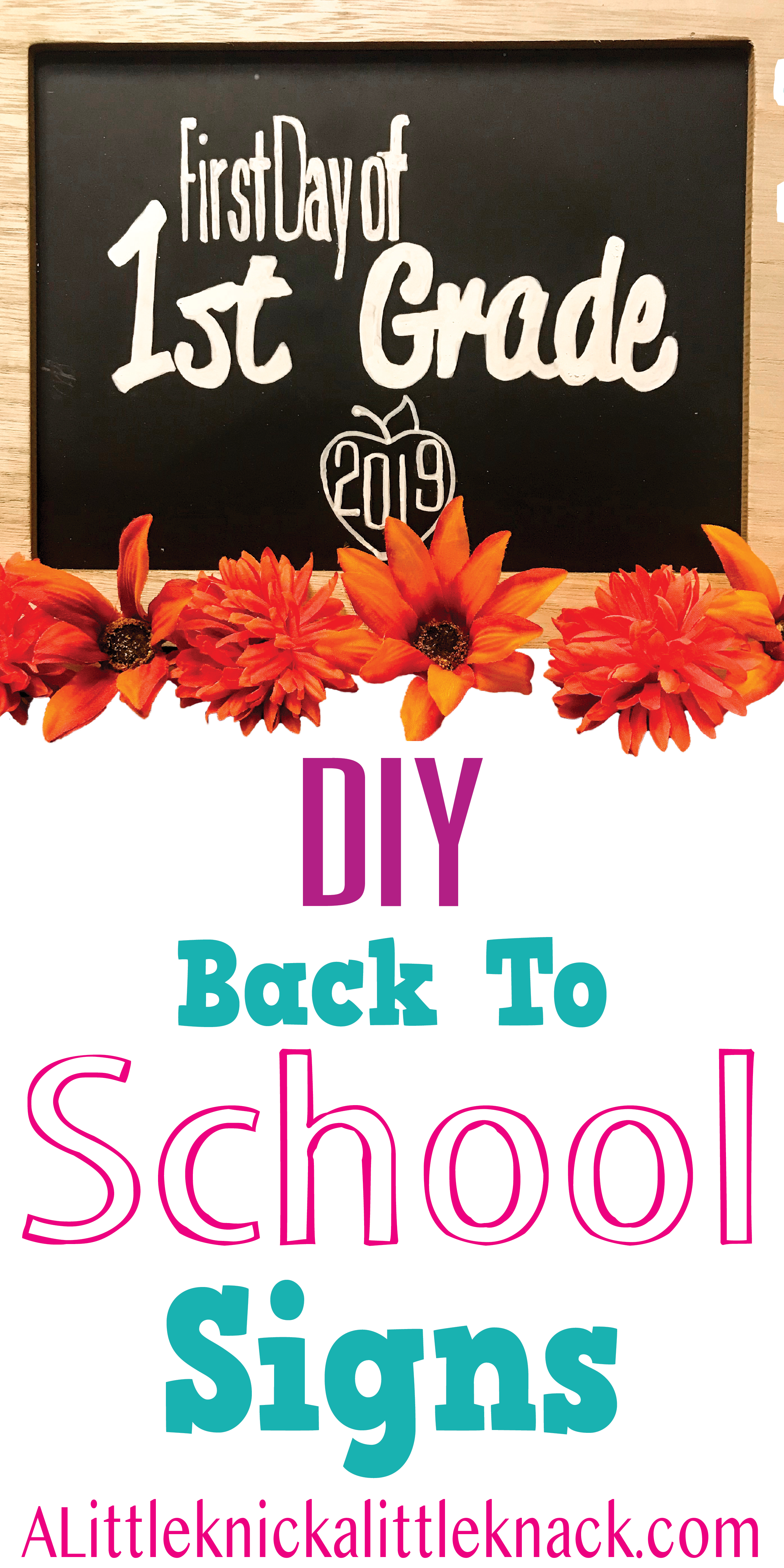 A chalkboard back to school sign with a text overlay. 