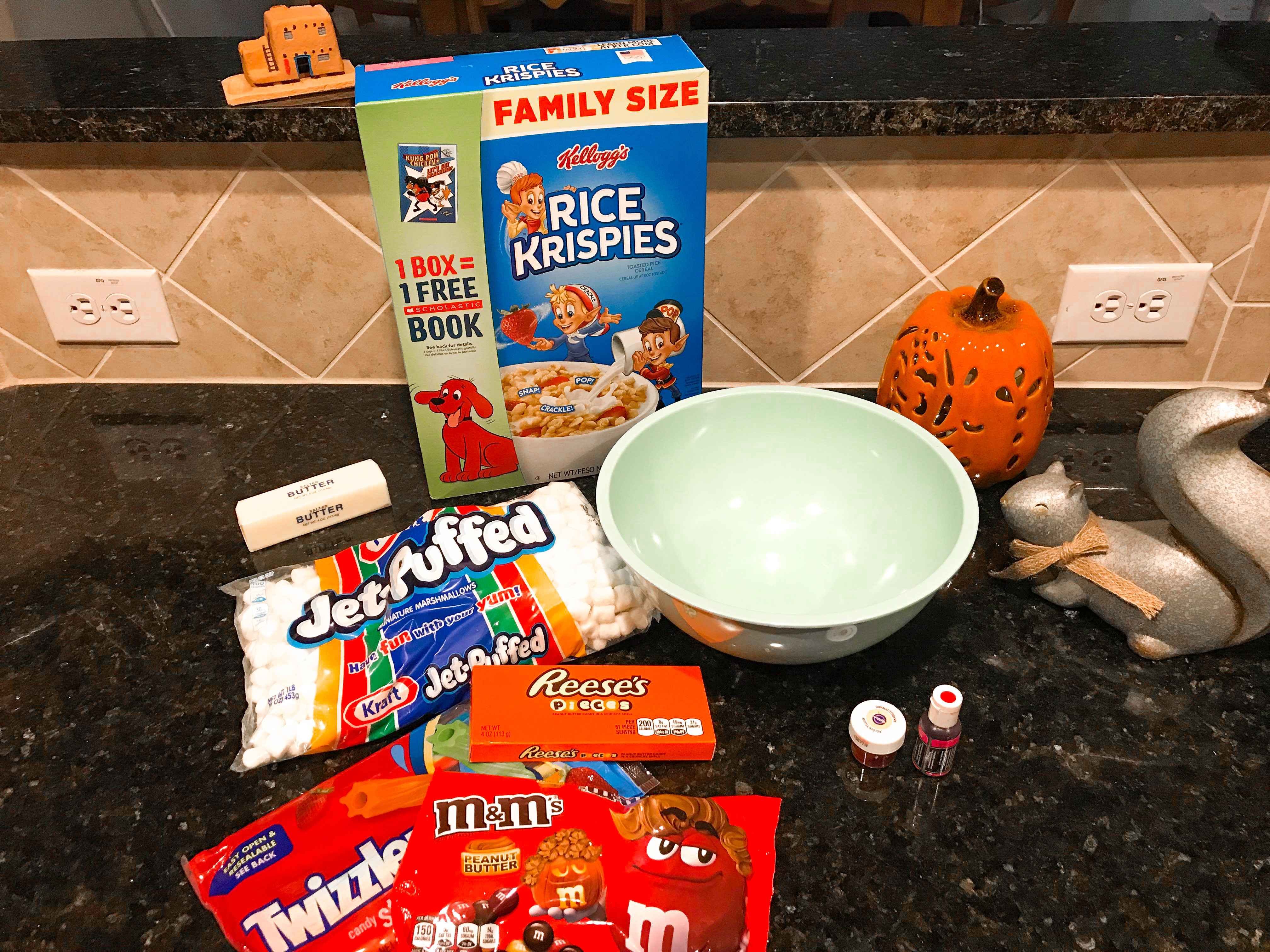 Ingredients for pumpkin rice krispie treats