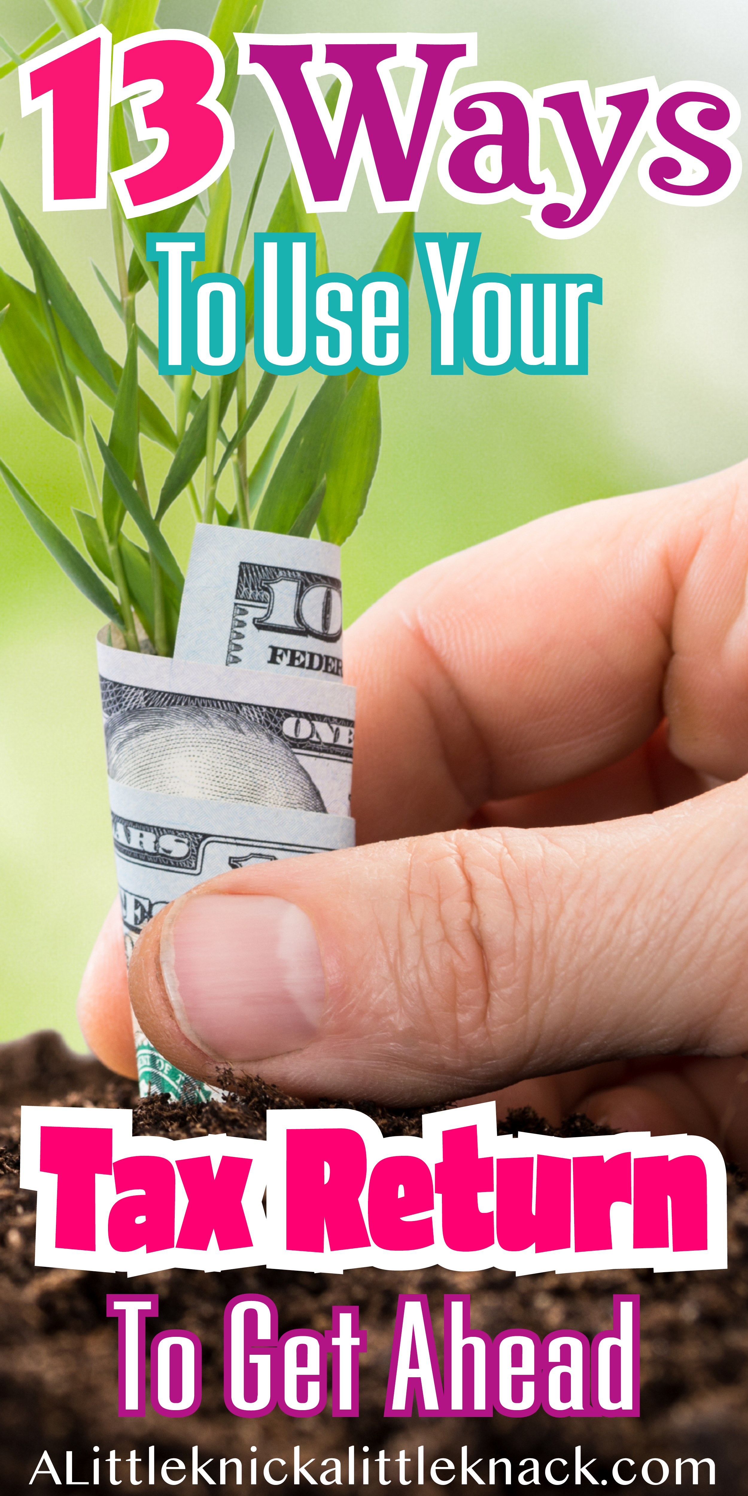 A hand planting a 10 dollar bill in dirt with a plant sprouting from it with text overlay. 