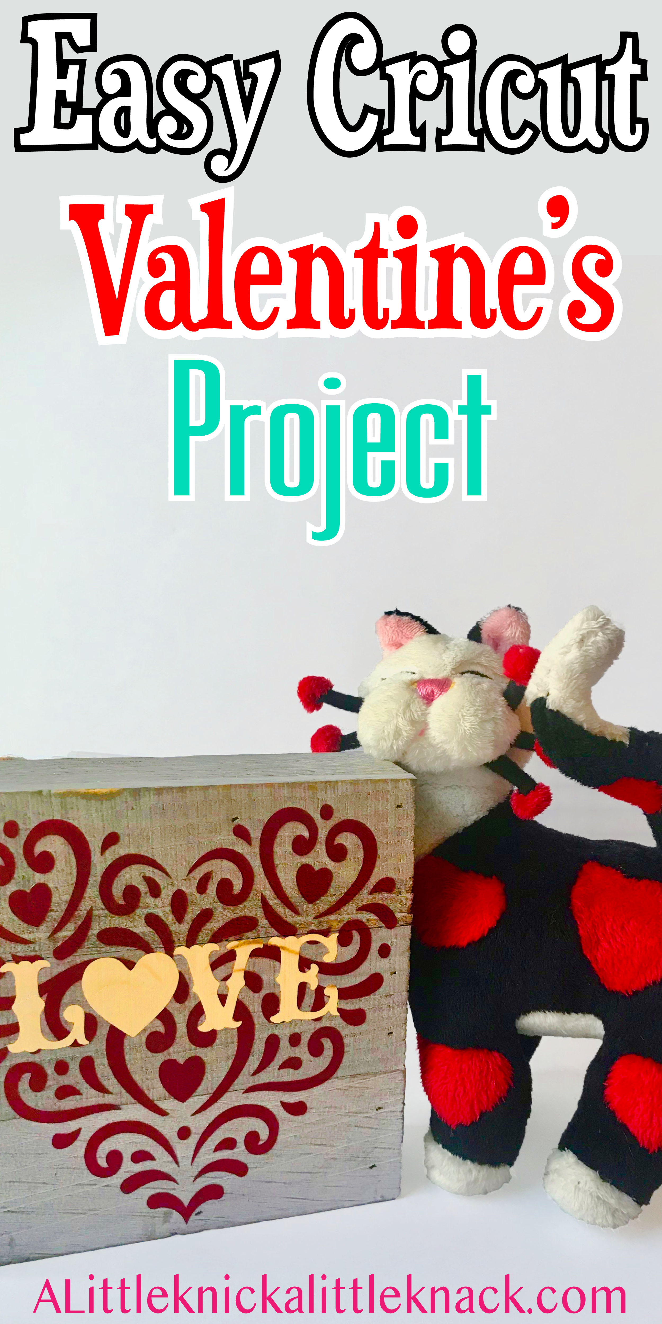A step by step Cricut Valentine’s decor tutorial! Including tips on using vinyl stencils on unfinished wood #cricutprojects
