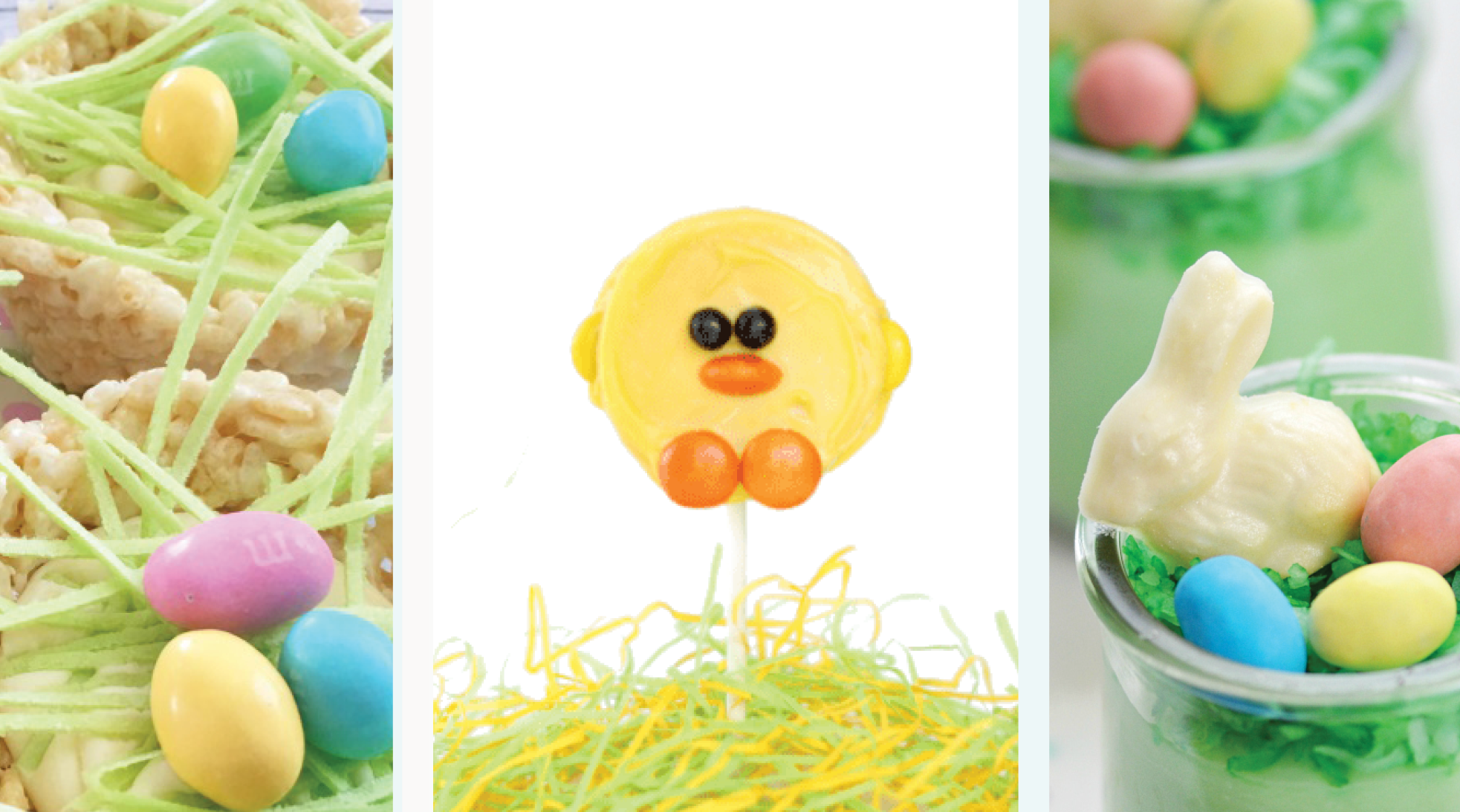 A collage with three different Easter desserts.