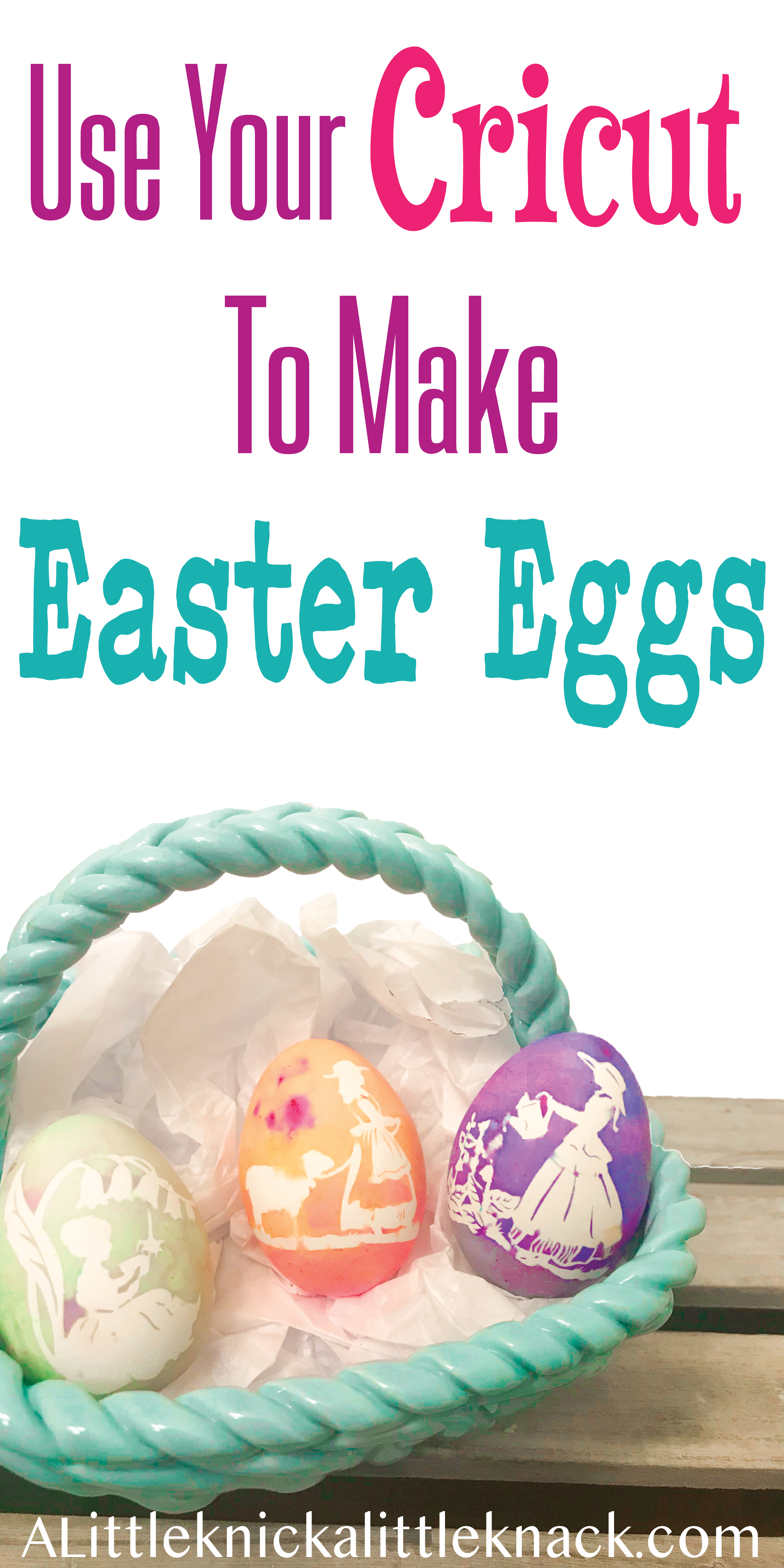 Vibrant Easter eggs in a teal Easter basket. 