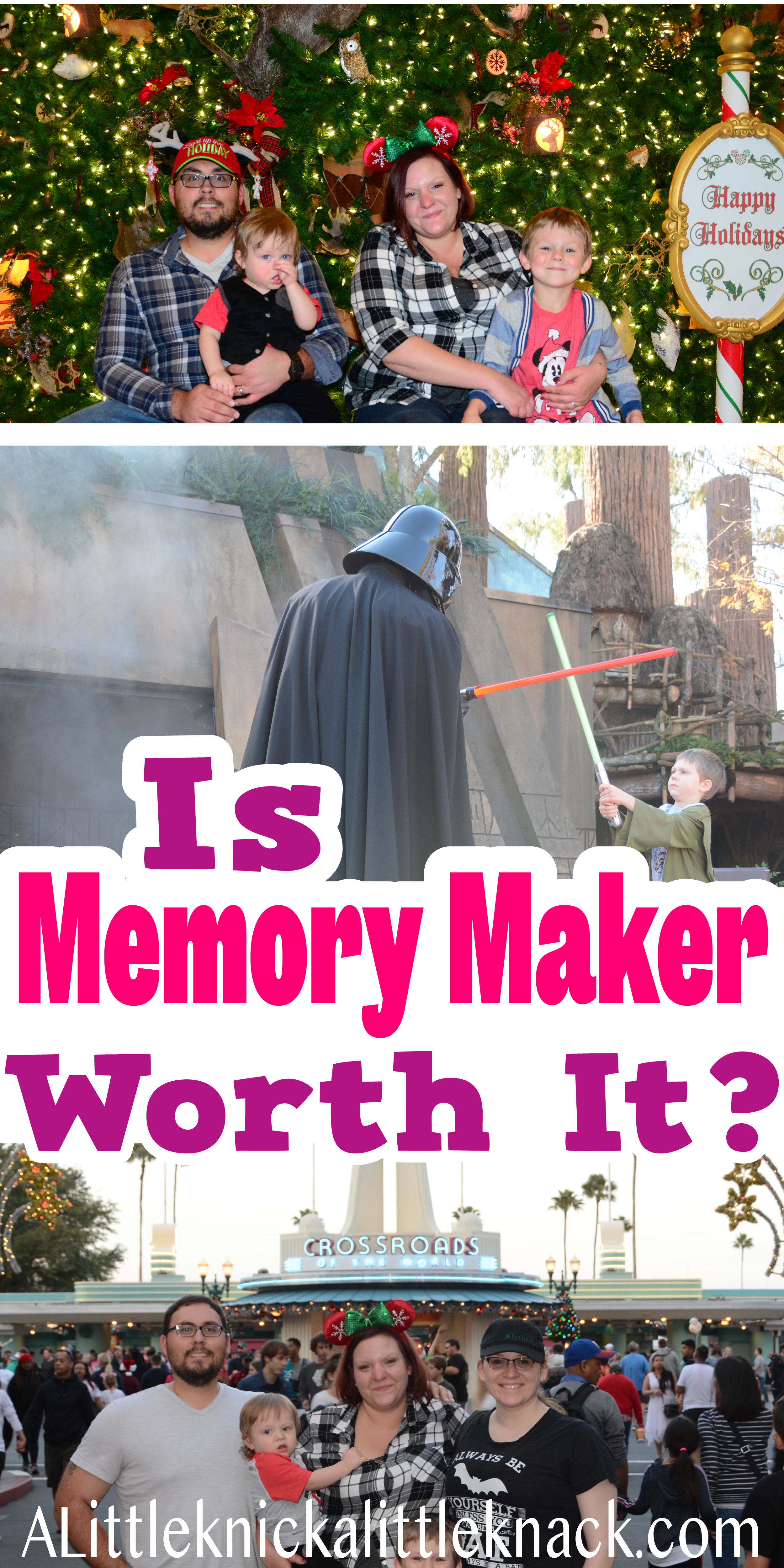 A collage of Disney World family photos with a text overlay. 