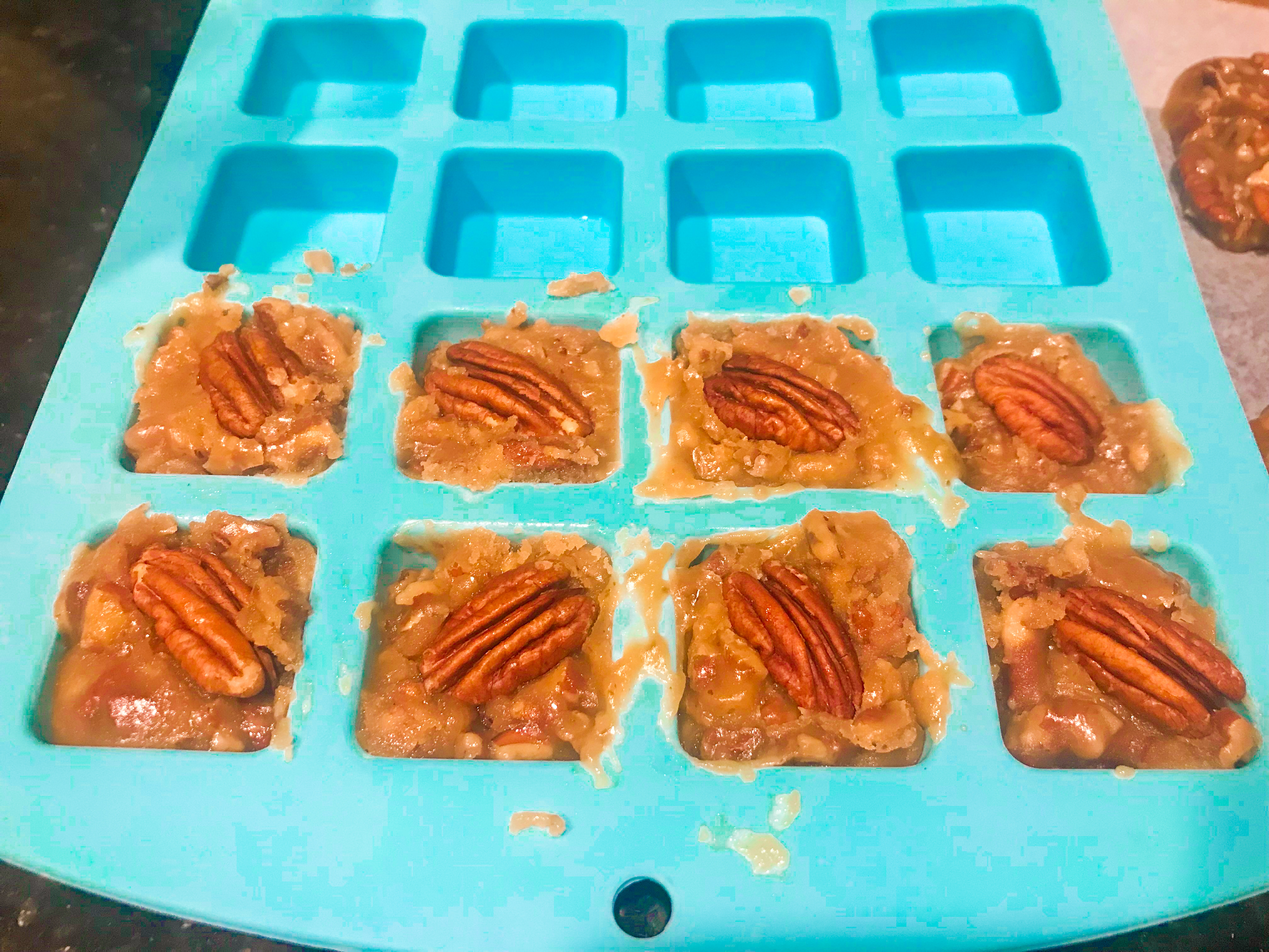 Pecan Pralines in a silicone mold. 