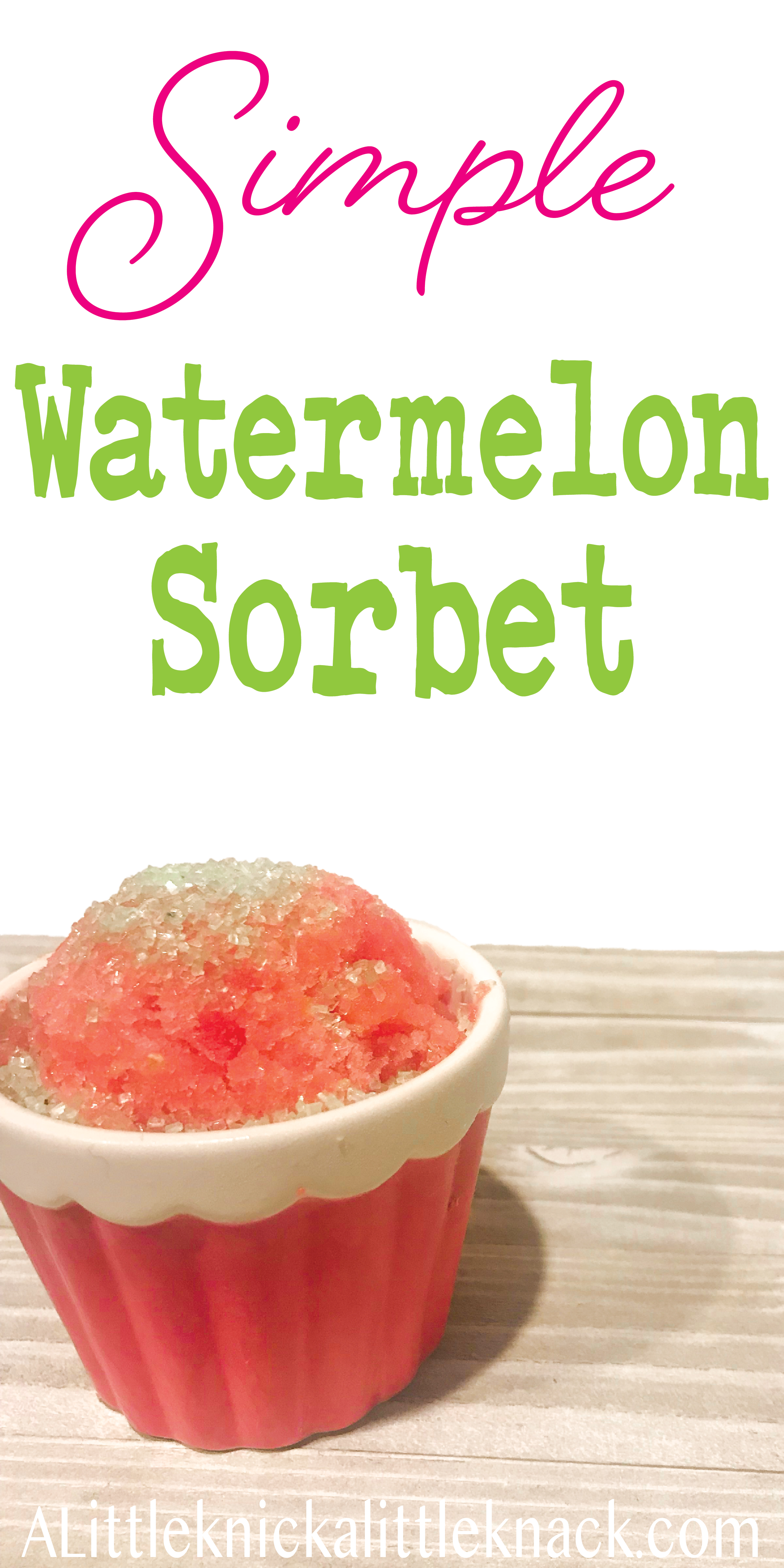 Watermelon sorbet with green sugar sprinkles and a text overlay.