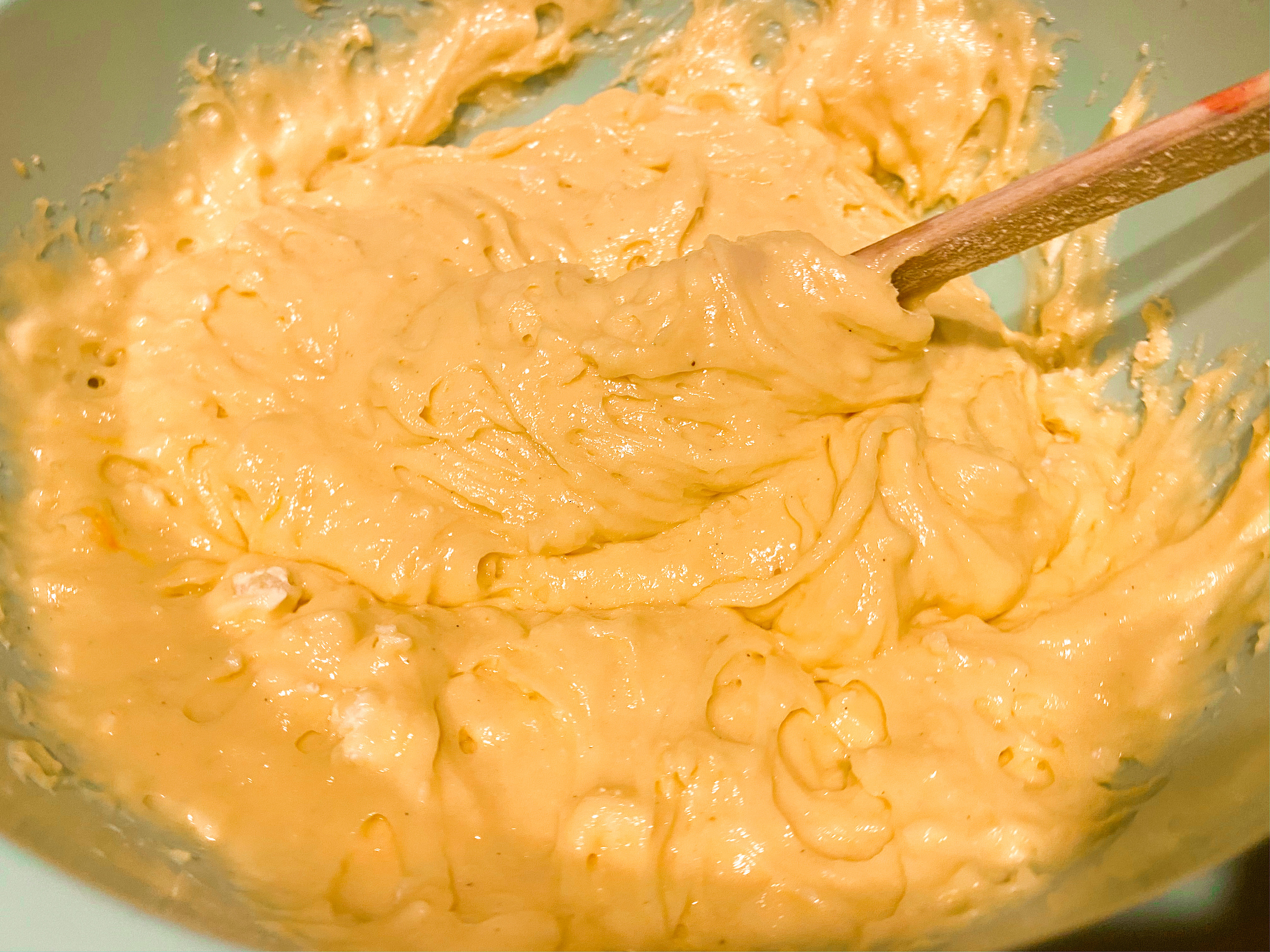 Yellow butter cake mix with white chocolate stirred in. 